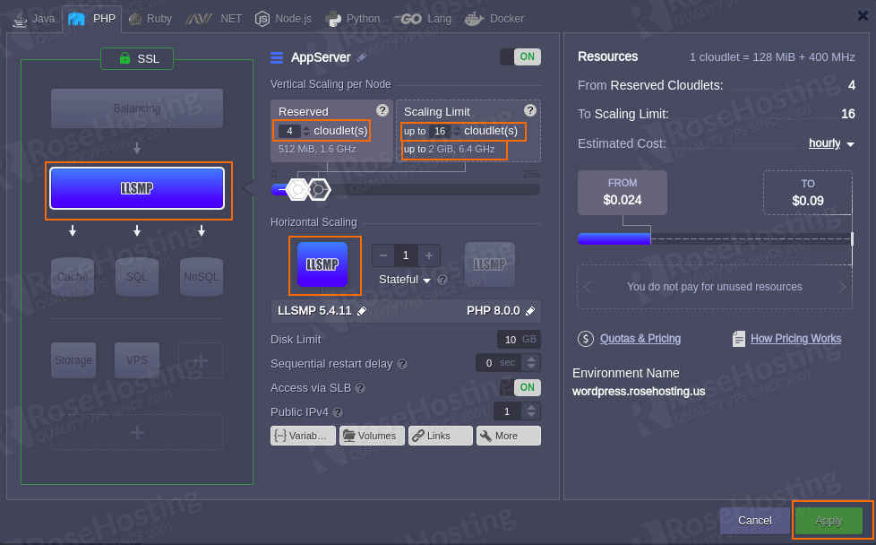 how to manage  wordpress hosting in elastic standalone container