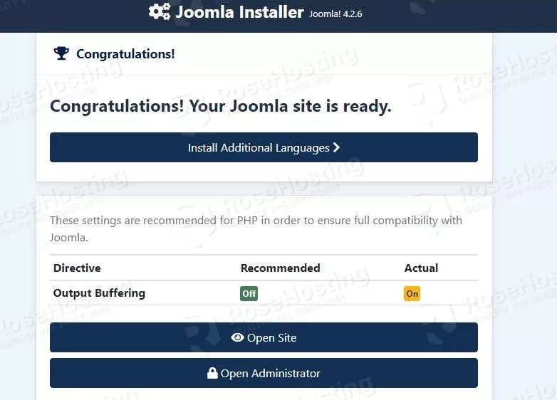 joomla installation finished