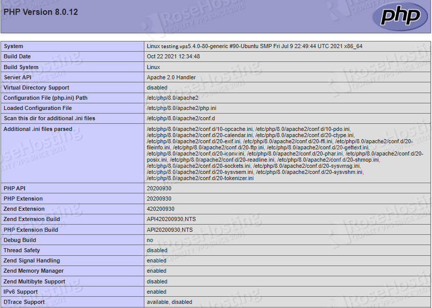 PHP values in the php.ini configuration file