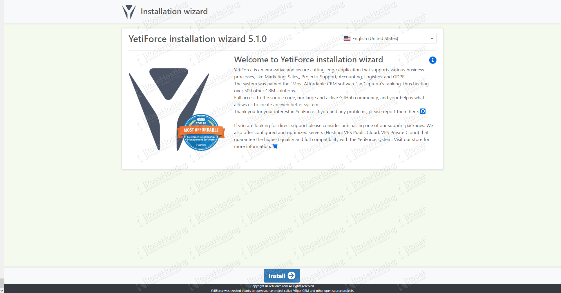 YetiForce installation wizard